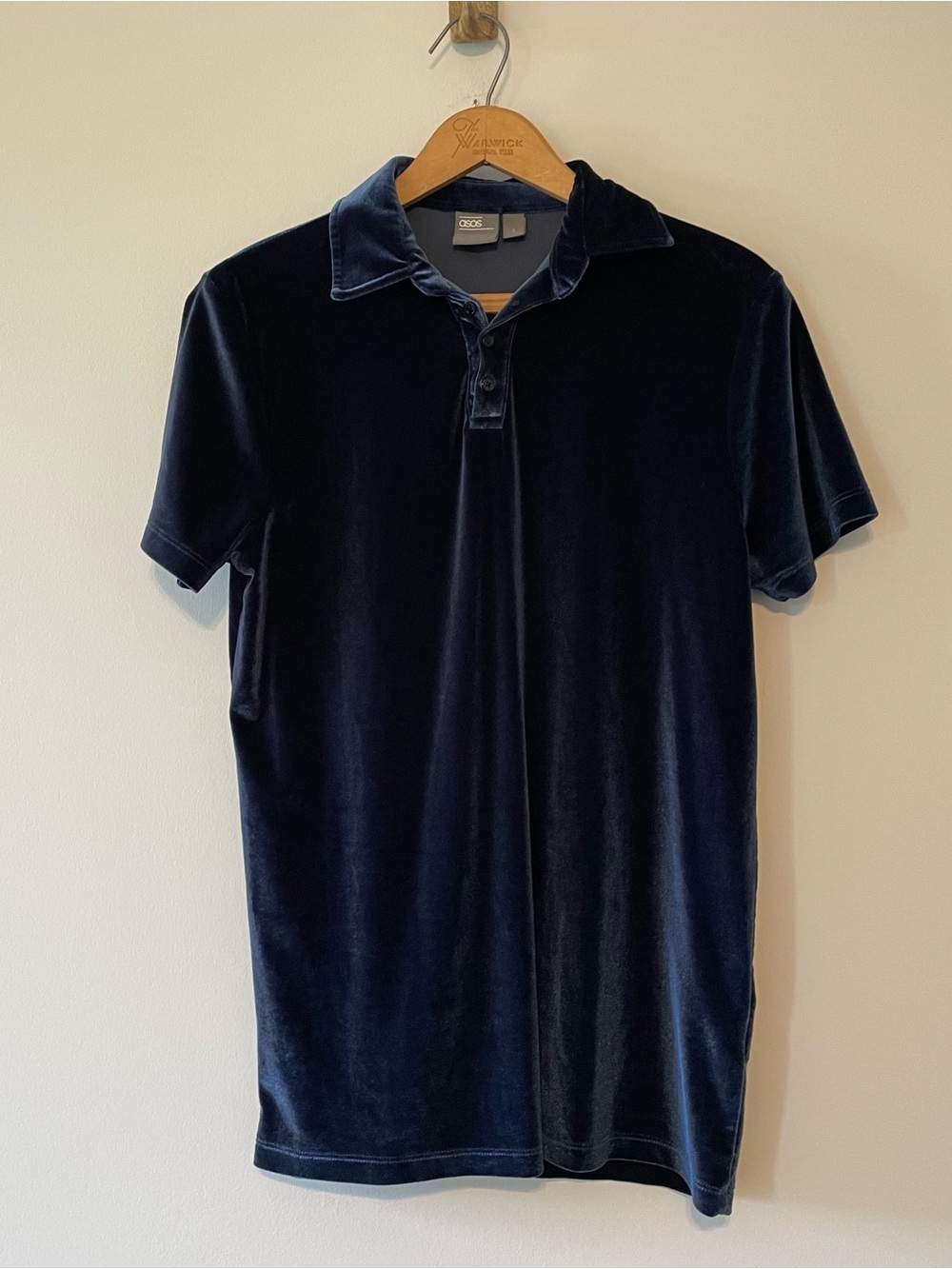 Asos Men's Blue Velvet Polo Size Small Short Sleeve